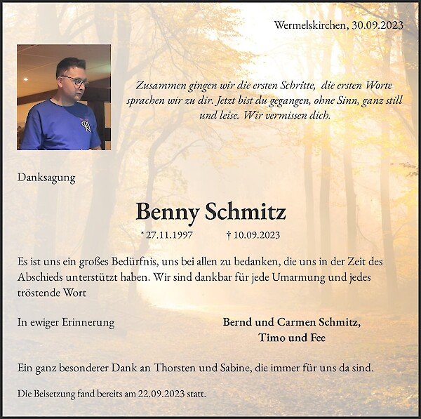 Danksagung von Benny Schmitz