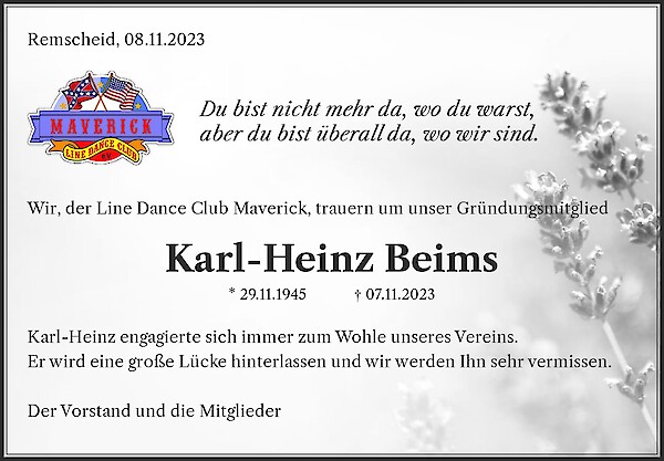 Traueranzeige von Karl-Heinz Beims, Remscheid