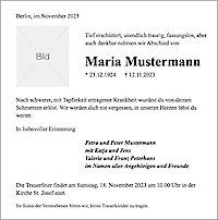 Vorlage Traueranzeige: Klassisch mit Bild