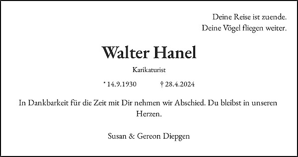 Traueranzeige von Walter Hanel