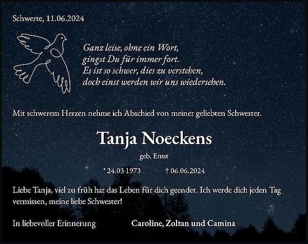 Traueranzeige von Tanja Noeckens, L&uuml;dinghausen