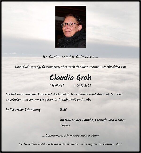 Traueranzeige von Claudia Groh, Niederkr&uuml;chten