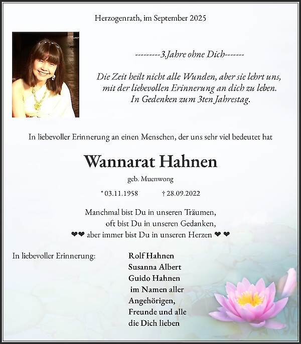 Jahresgedenken von Wannarat Hahnen, Herzogenrath
