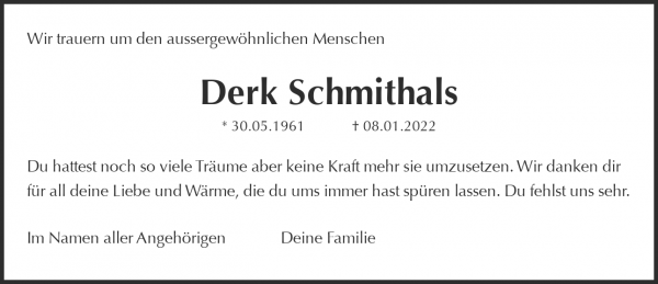 Traueranzeige von Derk Schmithals, Herne