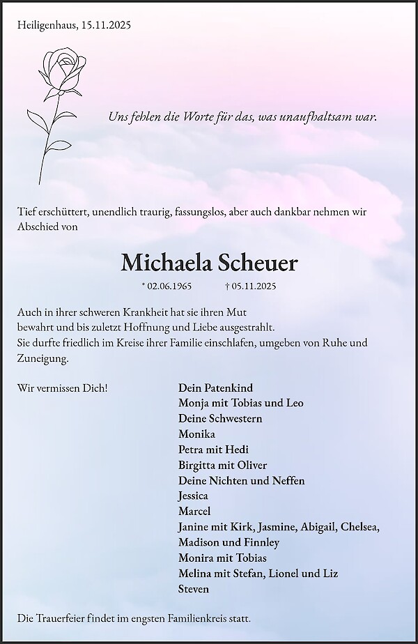Traueranzeige von Michaela Scheuer, Heiligenhaus