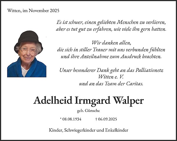 Danksagung von Adelheid Irmgard Walper