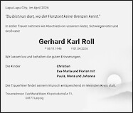 Traueranzeige Gerhard Karl Roll
