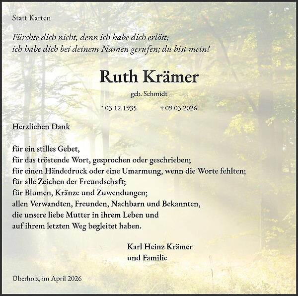 Danksagung von Ruth Kr&auml;mer, Windeck