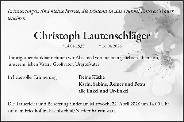Traueranzeige von Christoph Lautenschl&auml;ger